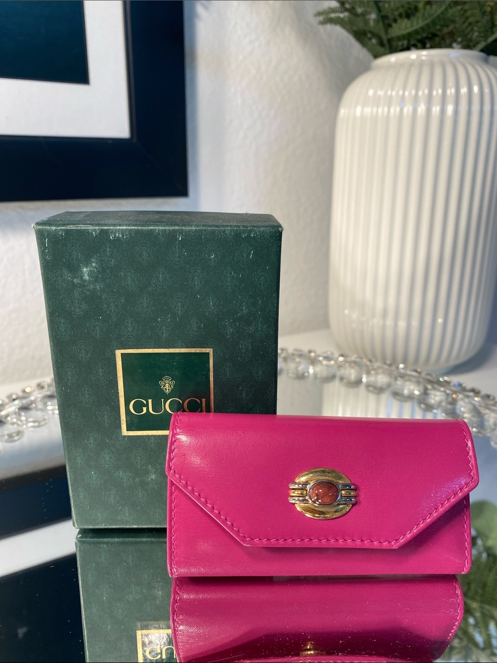 NIB Vintage GUCCI Cabuchon Leather Key Holder Case - Picture 1 of 10